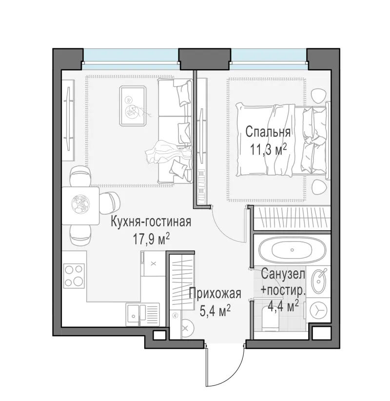 1-комн. 38.8 м²