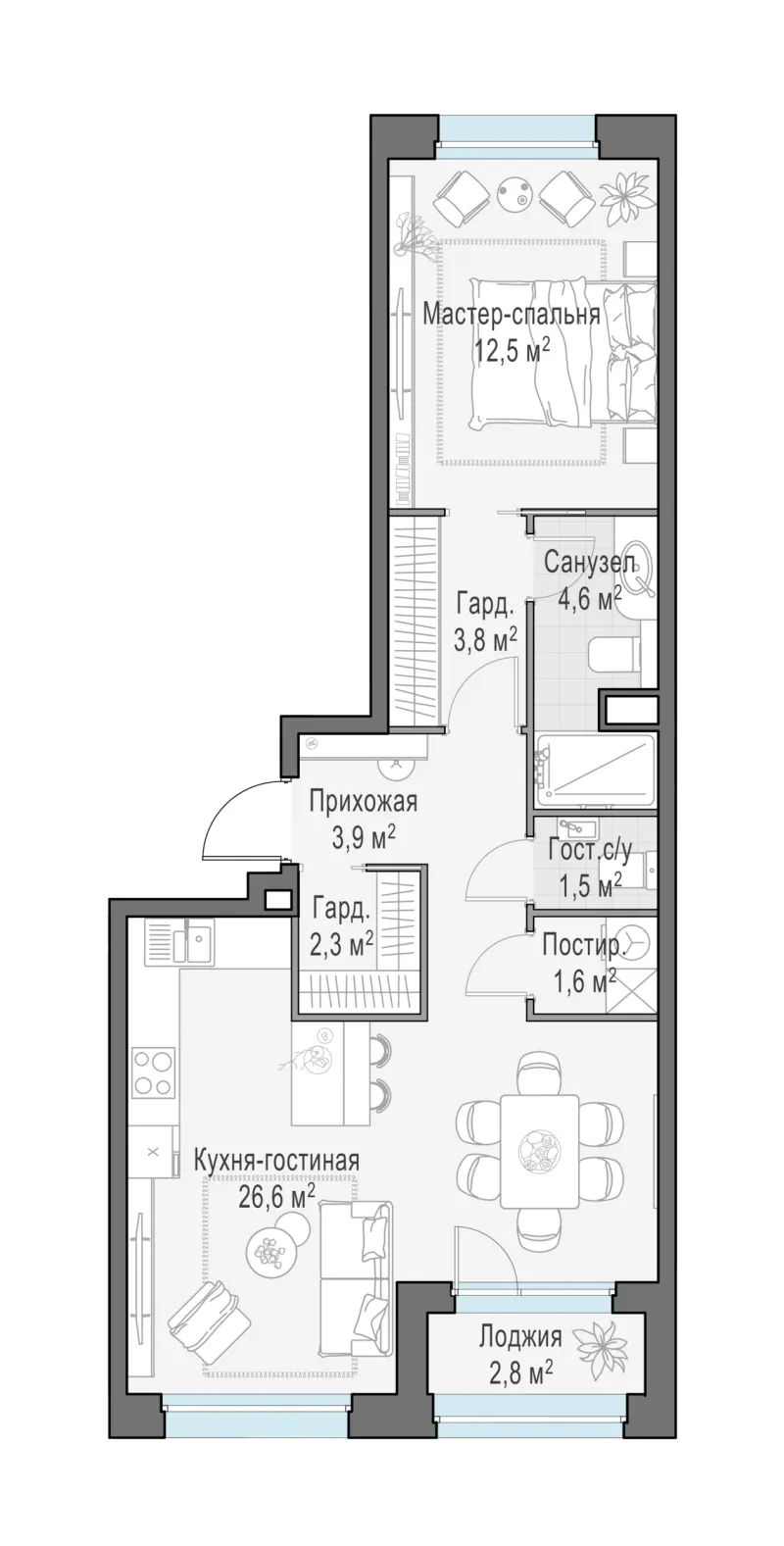 2-комн. 58.5 м²