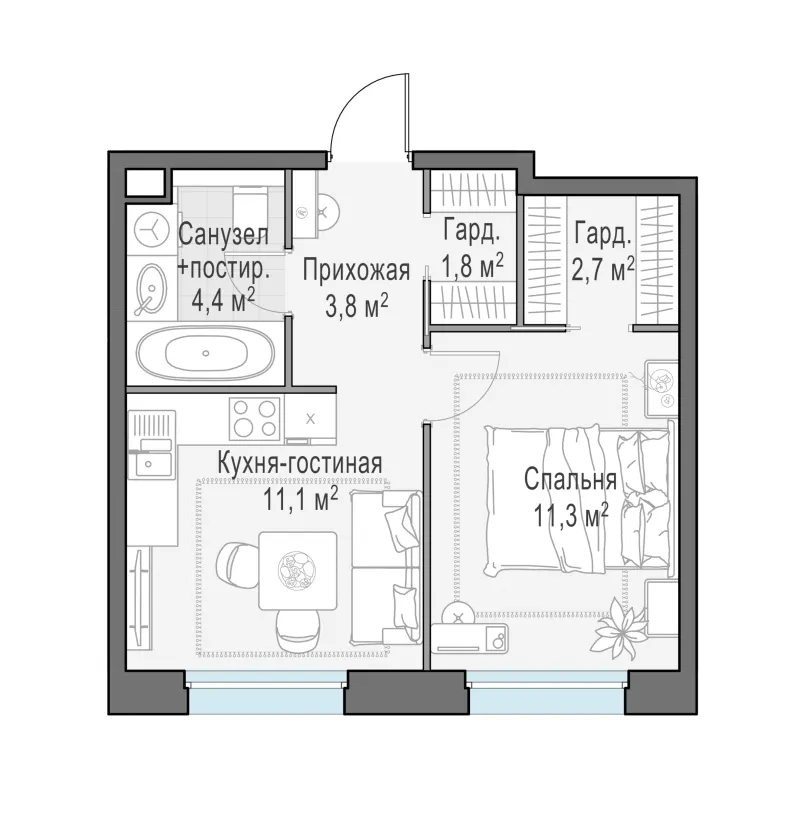 1-комн. 35.2 м²