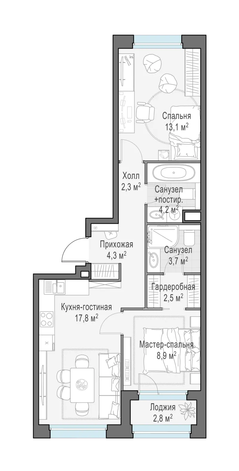 2-комн. 58.5 м²