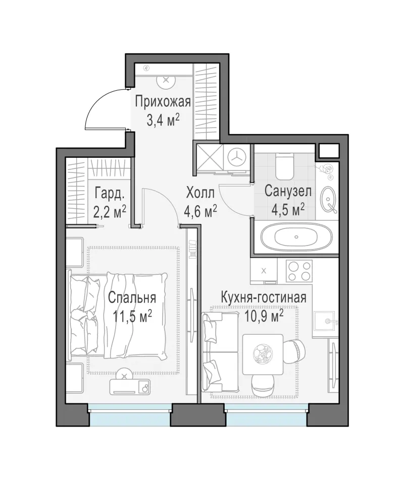 1-комн. 36.9 м²