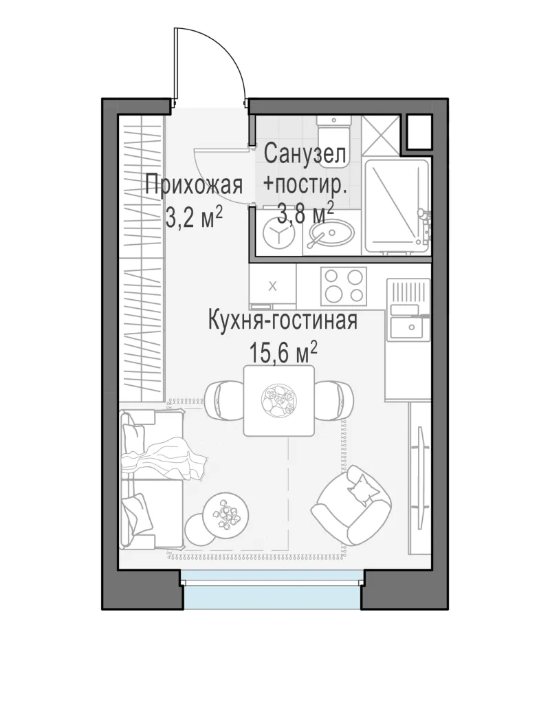 Студия 22.5 м²