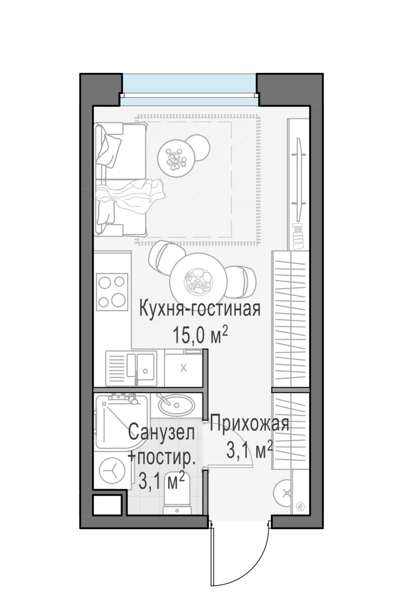 Студия 21.1 м²