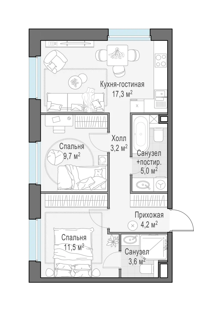 2-комн. 54.4 м²