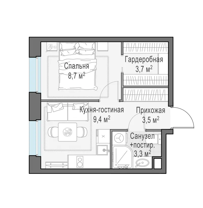 1-комн. 28.9 м²