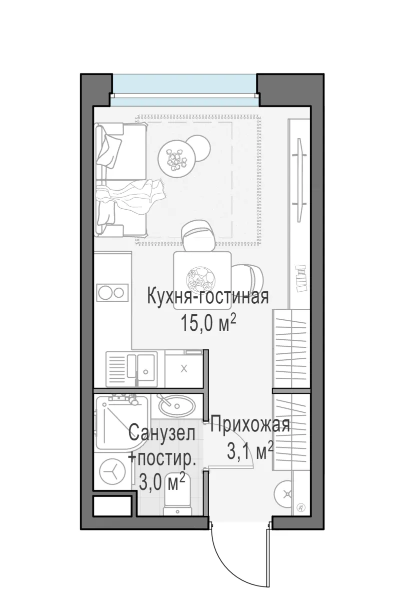 Студия 21.1 м²