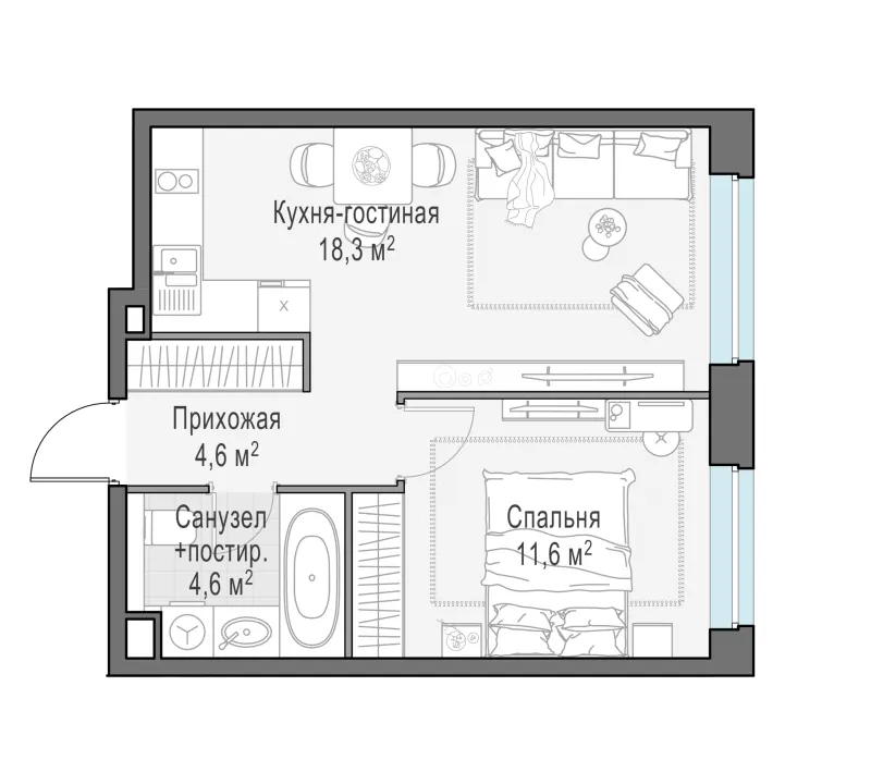 1-комн. 38.9 м²