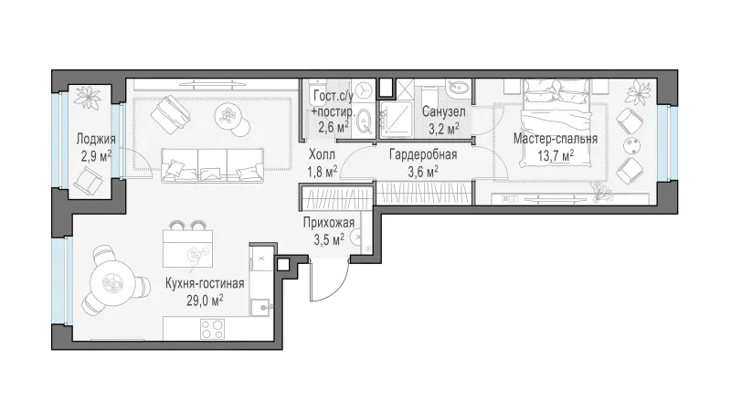 2-комн. 58.8 м²