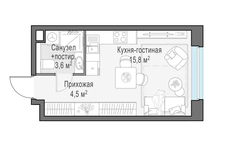 Студия 23.8 м²