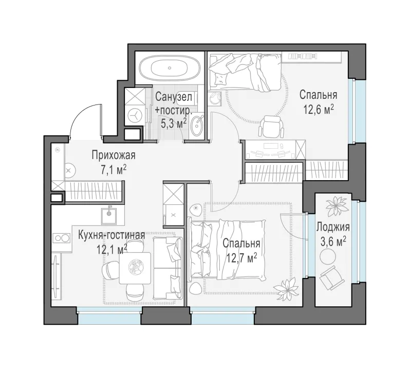 2-комн. 51.6 м²