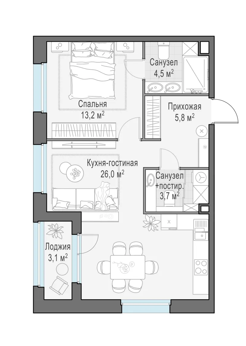 2-комн. 54.3 м²