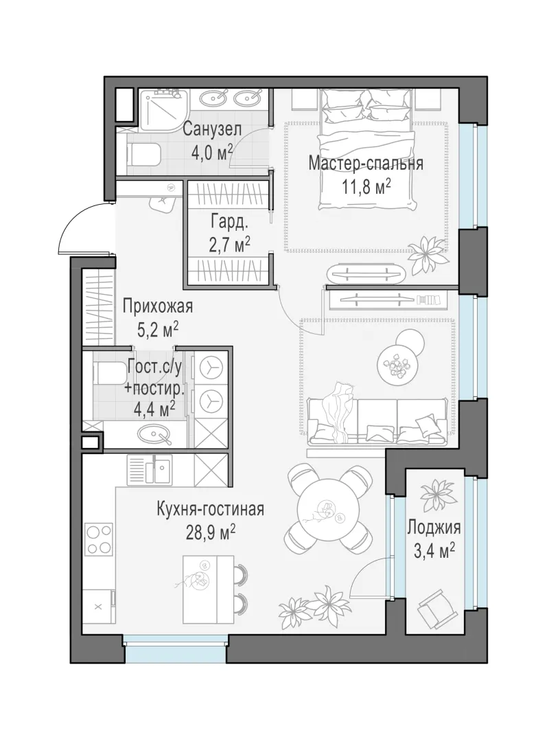 2-комн. 58.4 м²