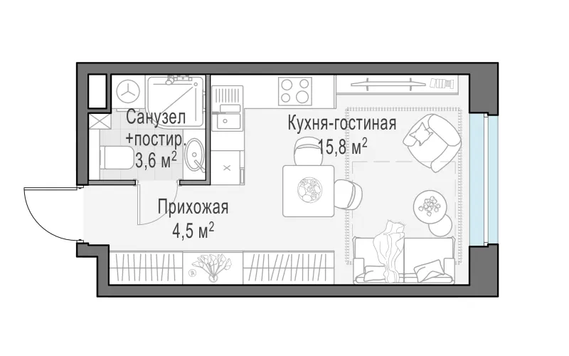 Студия 23.8 м²