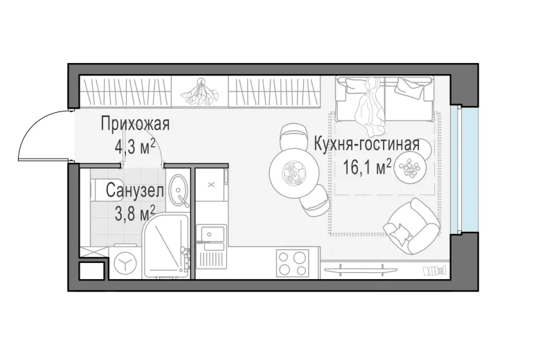 Студия 24.1 м²