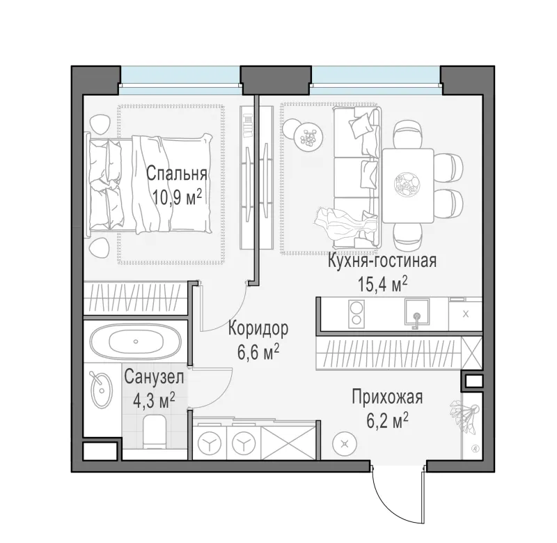 1-комн. 43.2 м²