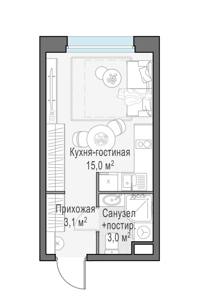 Студия 21 м²