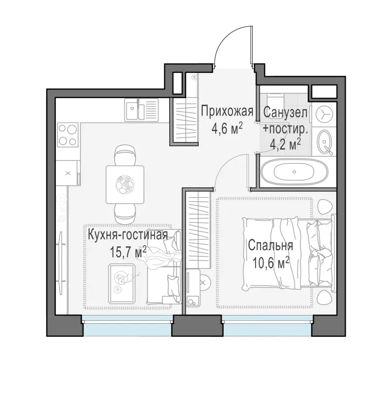 1-комн. 35.3 м²