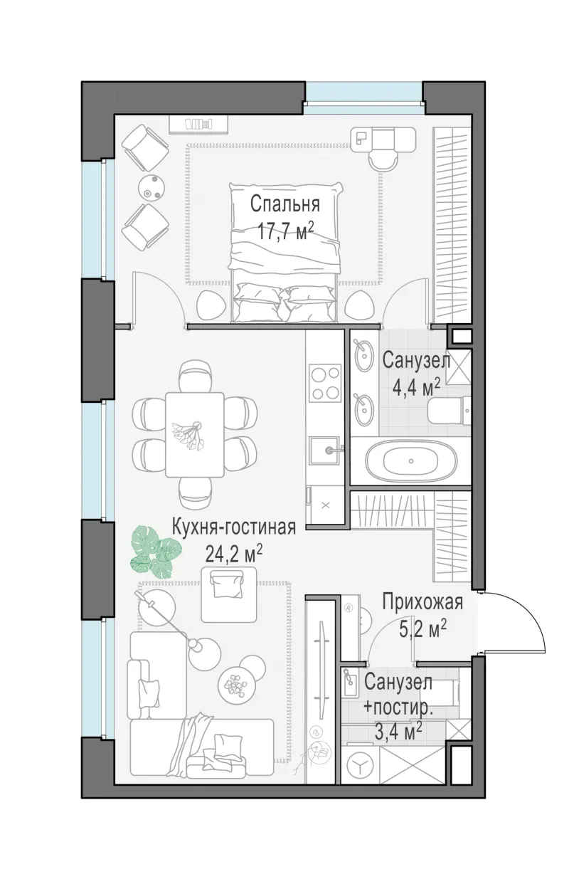 2-комн. 54.5 м²