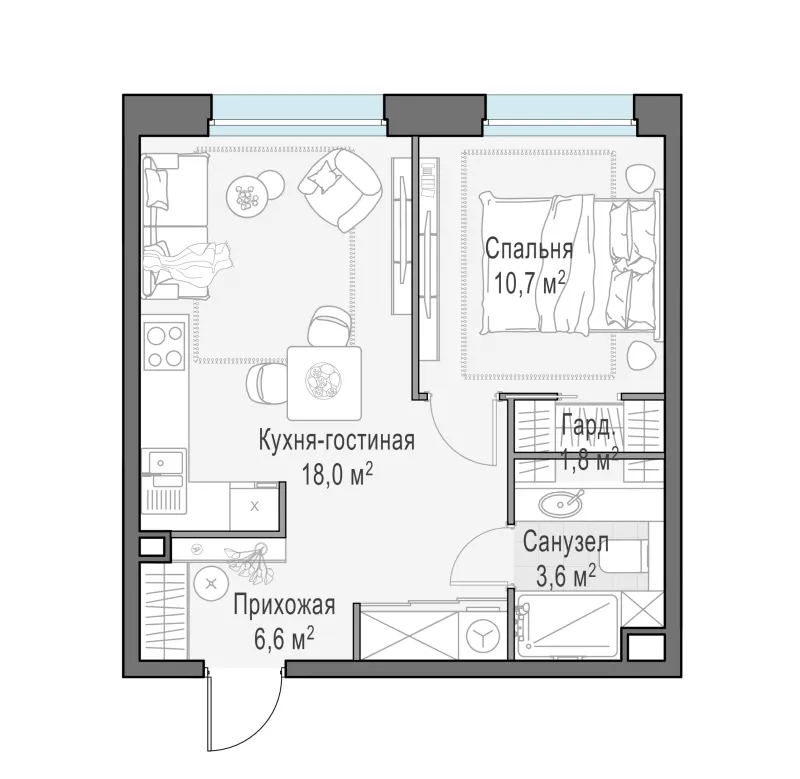 1-комн. 39.4 м²