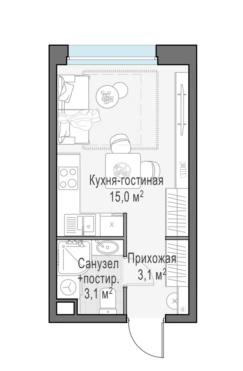 Студия 21.1 м²