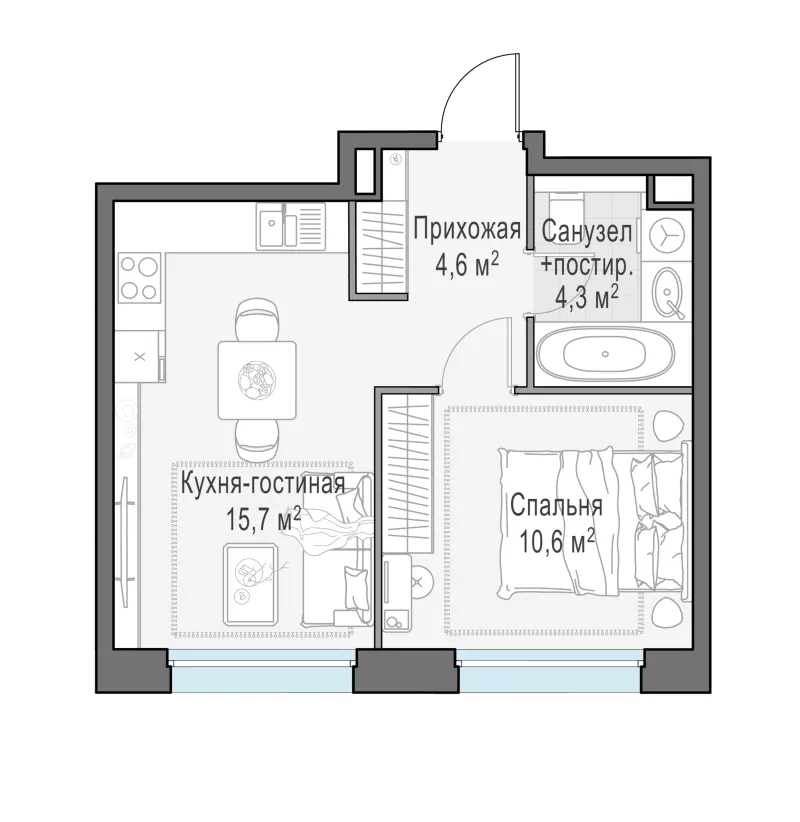 1-комн. 35.3 м²