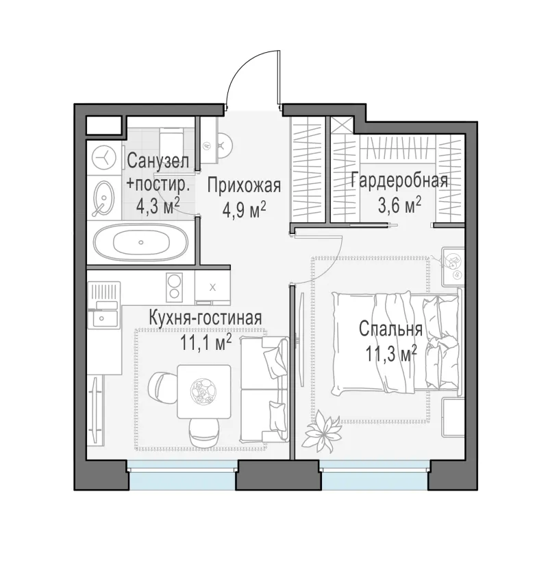 1-комн. 35.1 м²