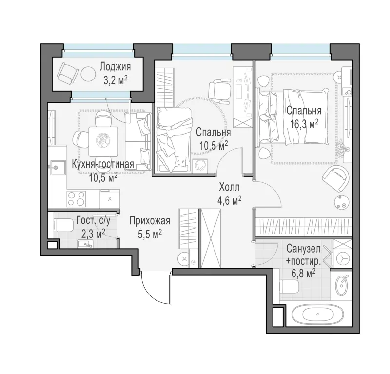 2-комн. 58 м²