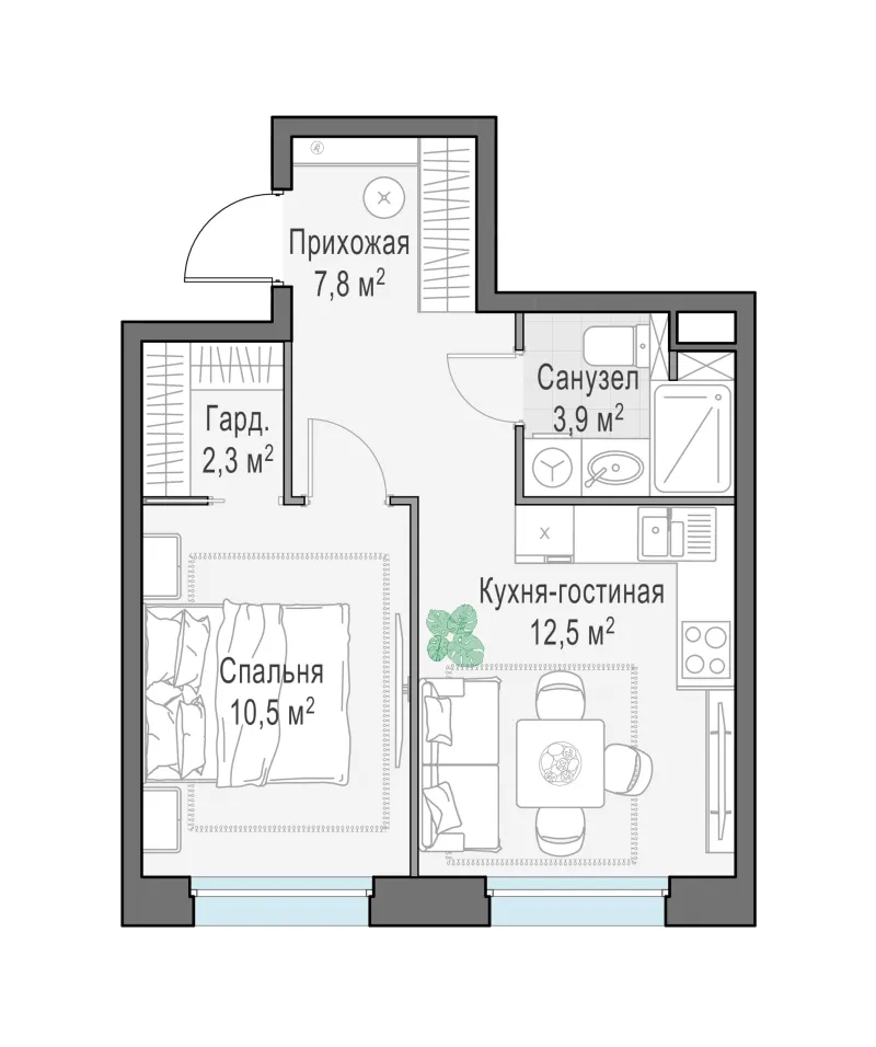 1-комн. 36.9 м²