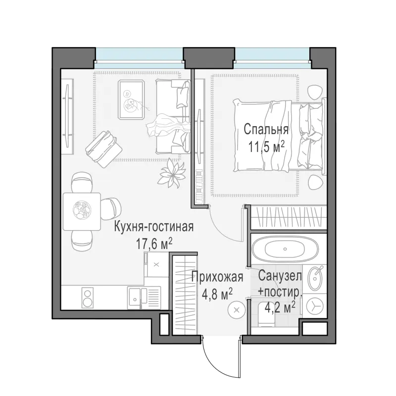 1-комн. 38.1 м²
