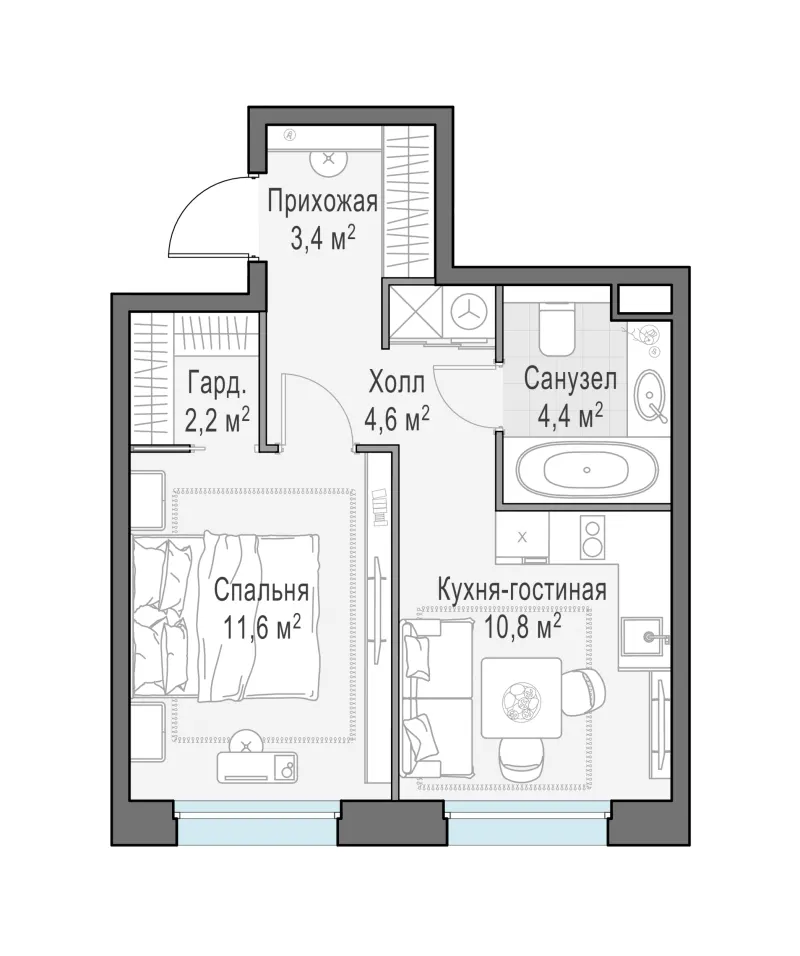 1-комн. 36.9 м²