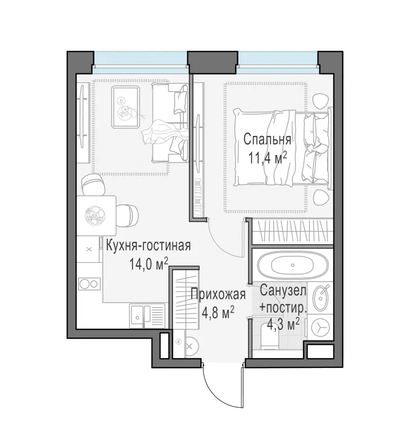 1-комн. 34.6 м²