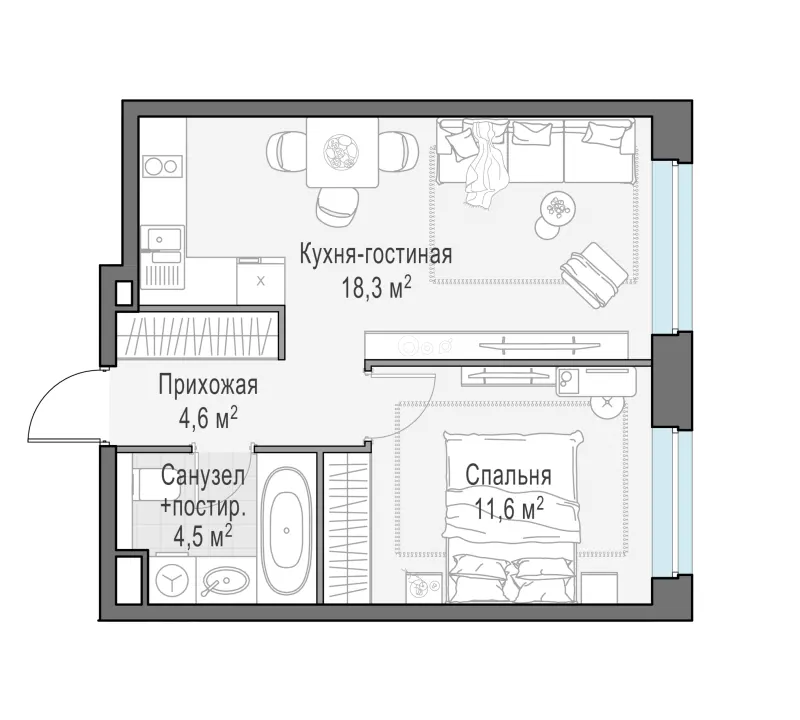 1-комн. 38.8 м²