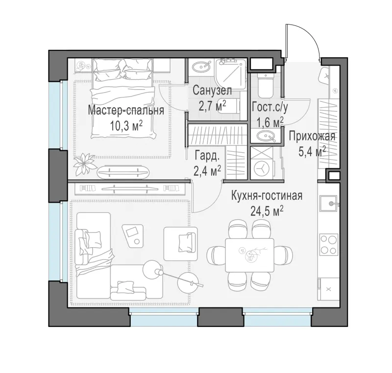 2-комн. 46.8 м²