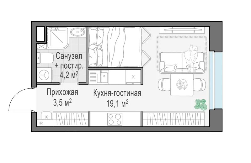 Студия 27 м²