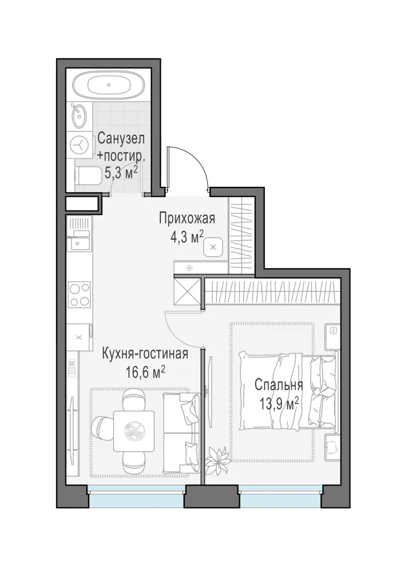 1-комн. 39.9 м²