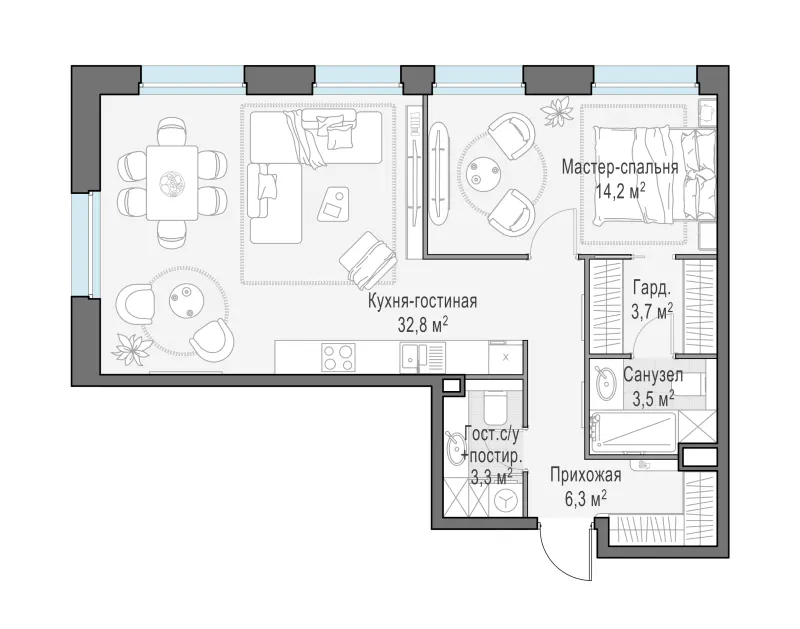2-комн. 63.6 м²