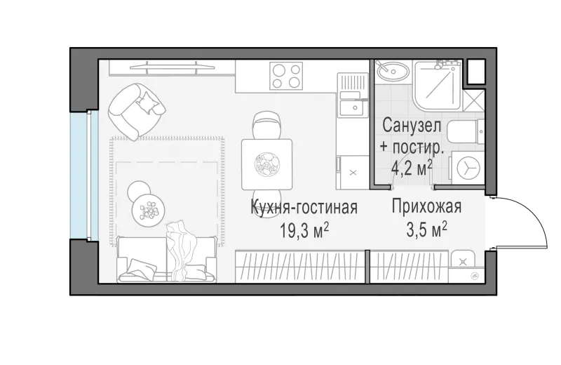 Студия 27 м²