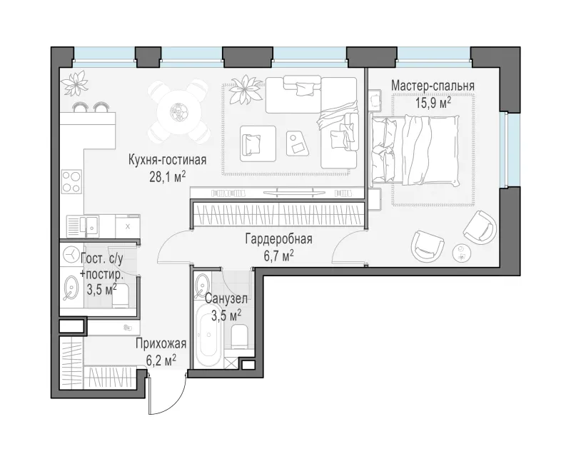 2-комн. 63.7 м²