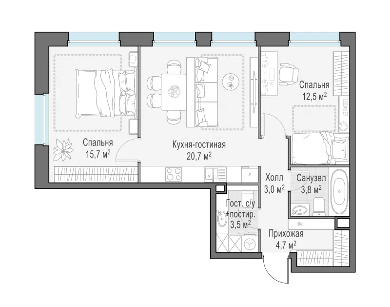 2-комн. 63.7 м²