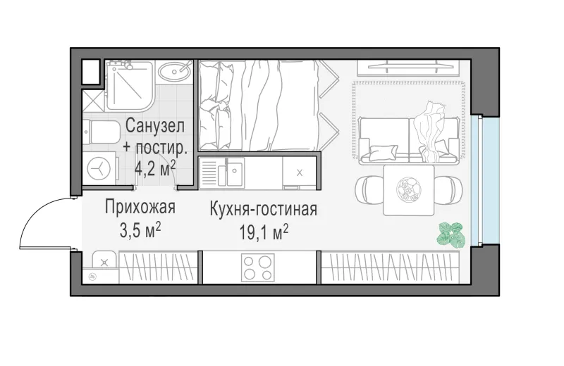 Студия 27 м²