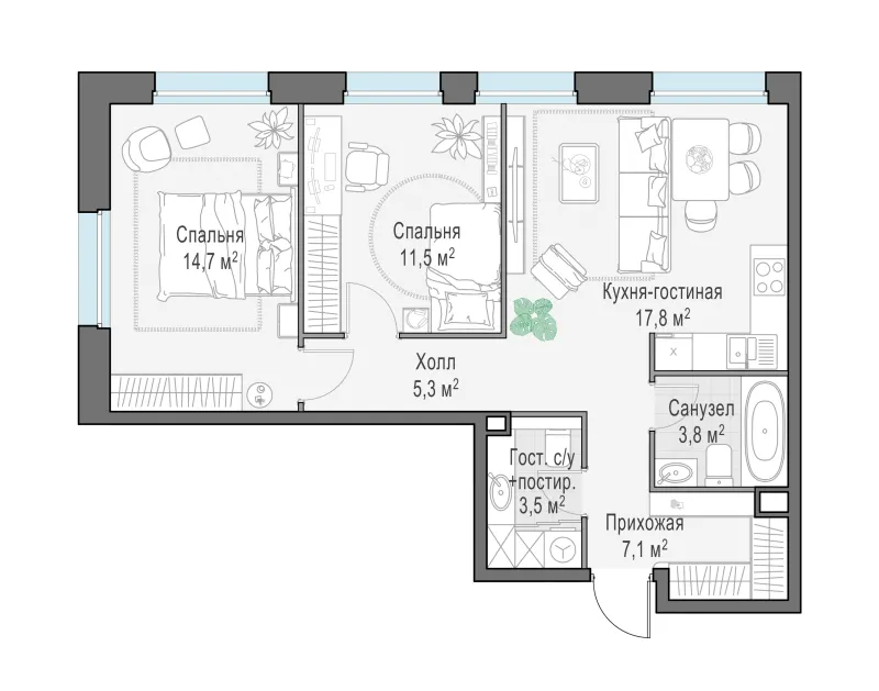 2-комн. 63.7 м²