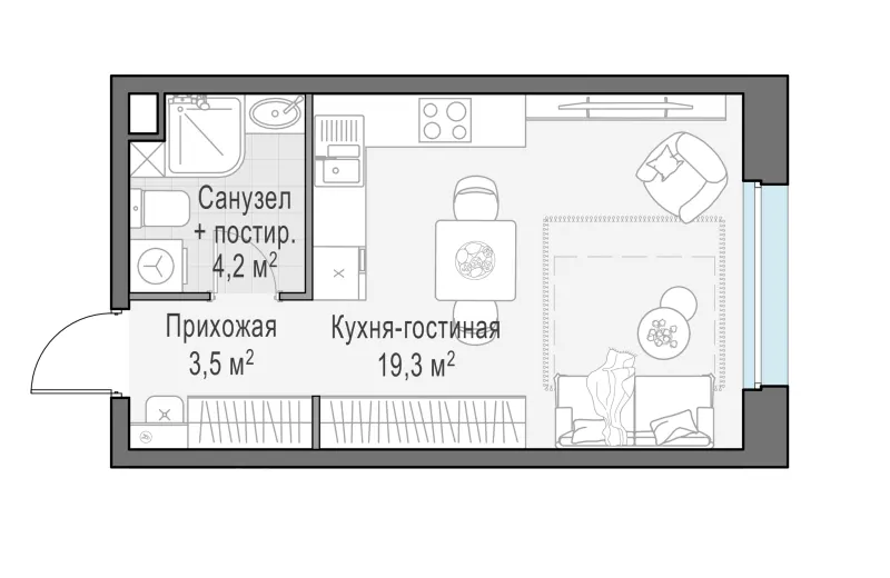 Студия 27 м²