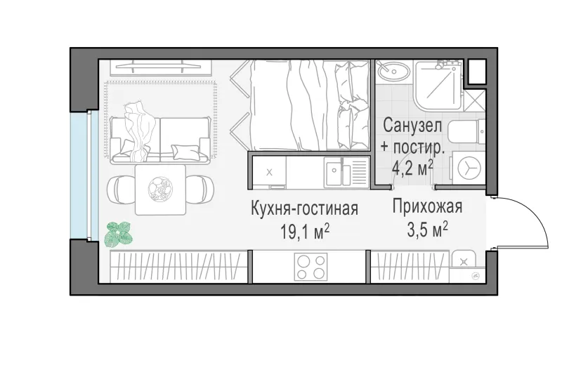 Студия 27 м²