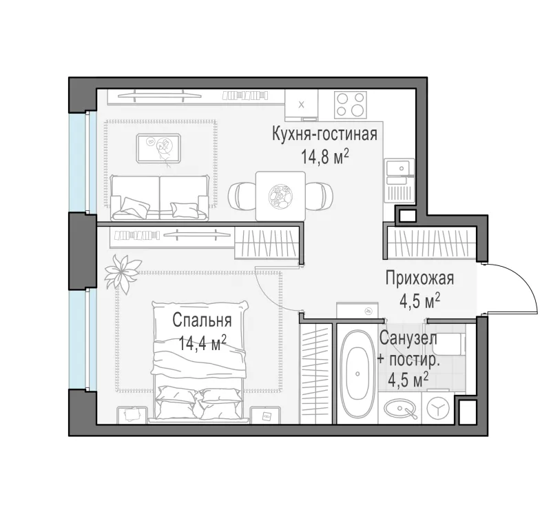 1-комн. 38.2 м²