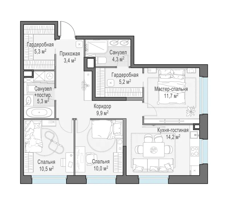 3-комн. 79.7 м²
