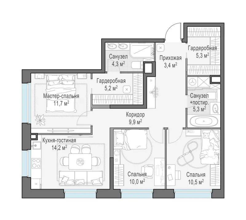 3-комн. 80 м²