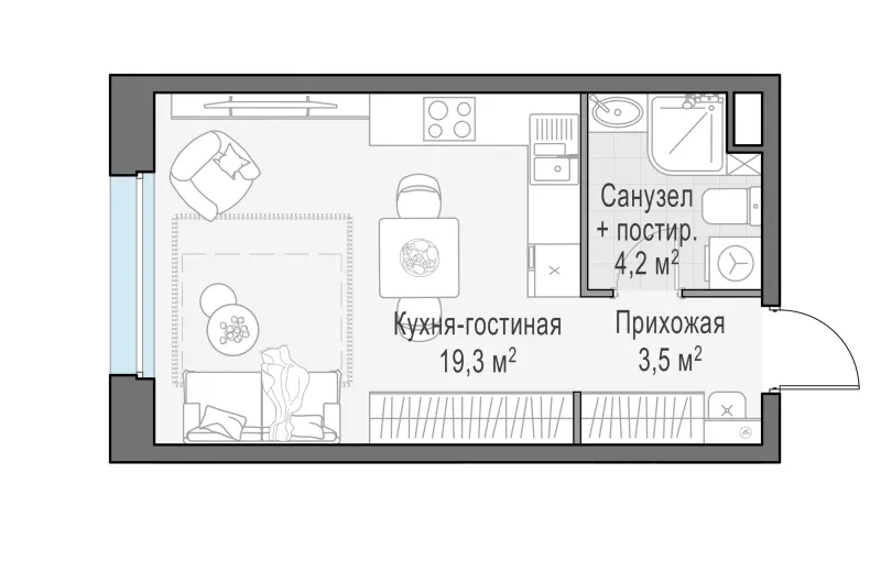 Студия 26.9 м²