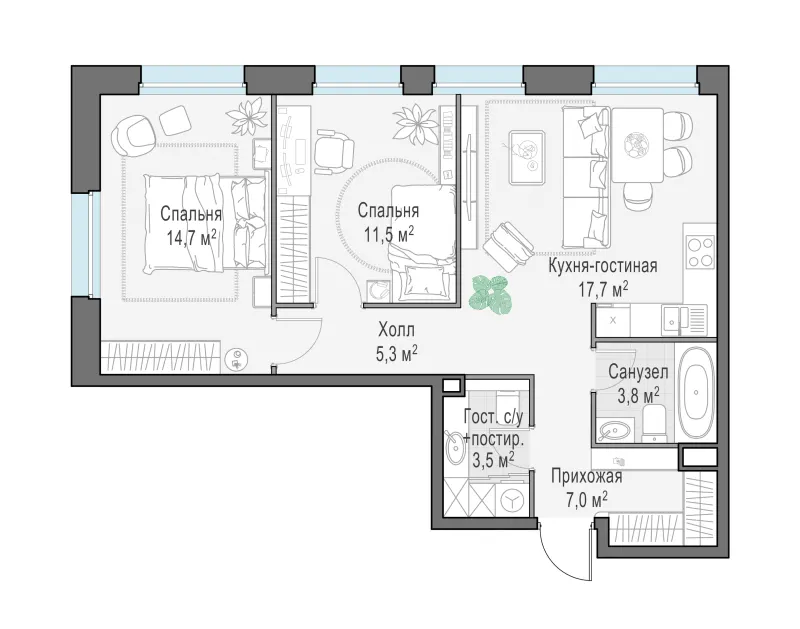 2-комн. 63.6 м²