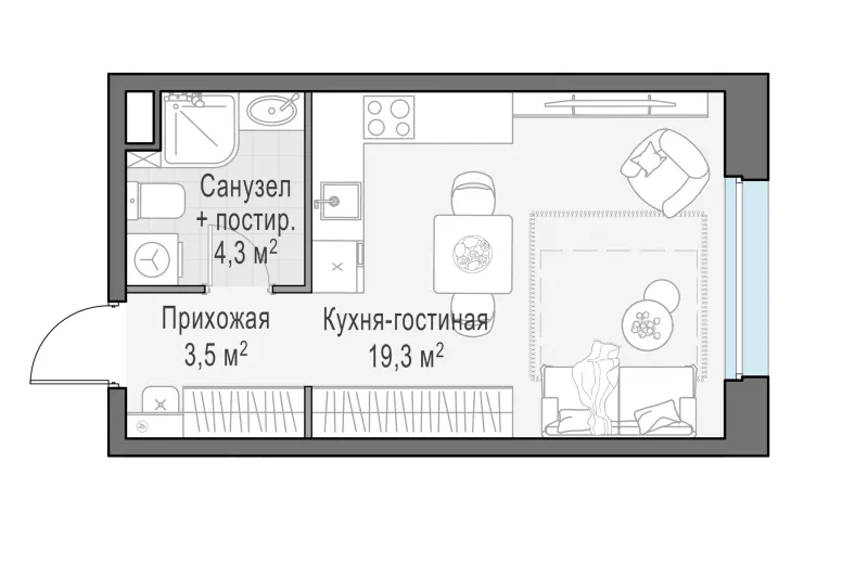 Студия 27 м²