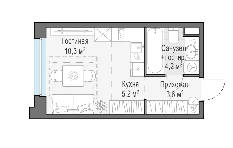 Студия 23.3 м²